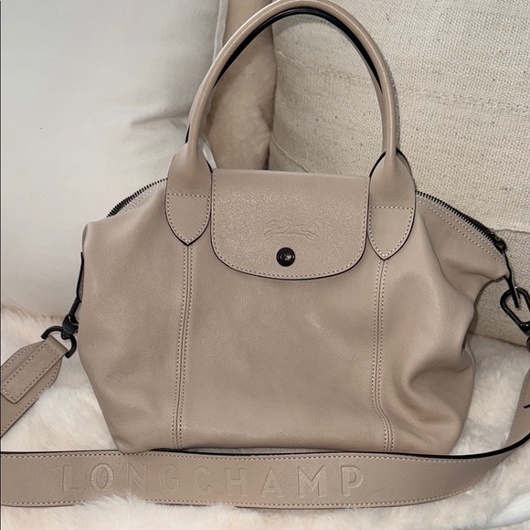 Longchamp le pliage cuir leather small handbag bag nude bone ivory off-white - Picture 3 of 17